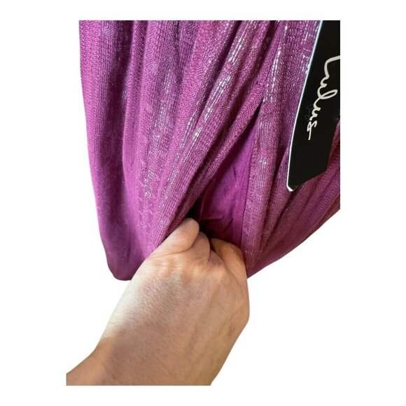Lulus Dress Women XS Purple Magenta Charlize Metallic Striped Halter Midi NWT - Picture 7 of 15